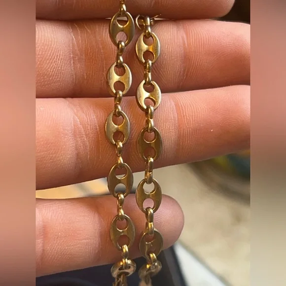 24K HGE Vintage Gold Chain Bracelet Oval Link with Charm - Picture 8 of 10